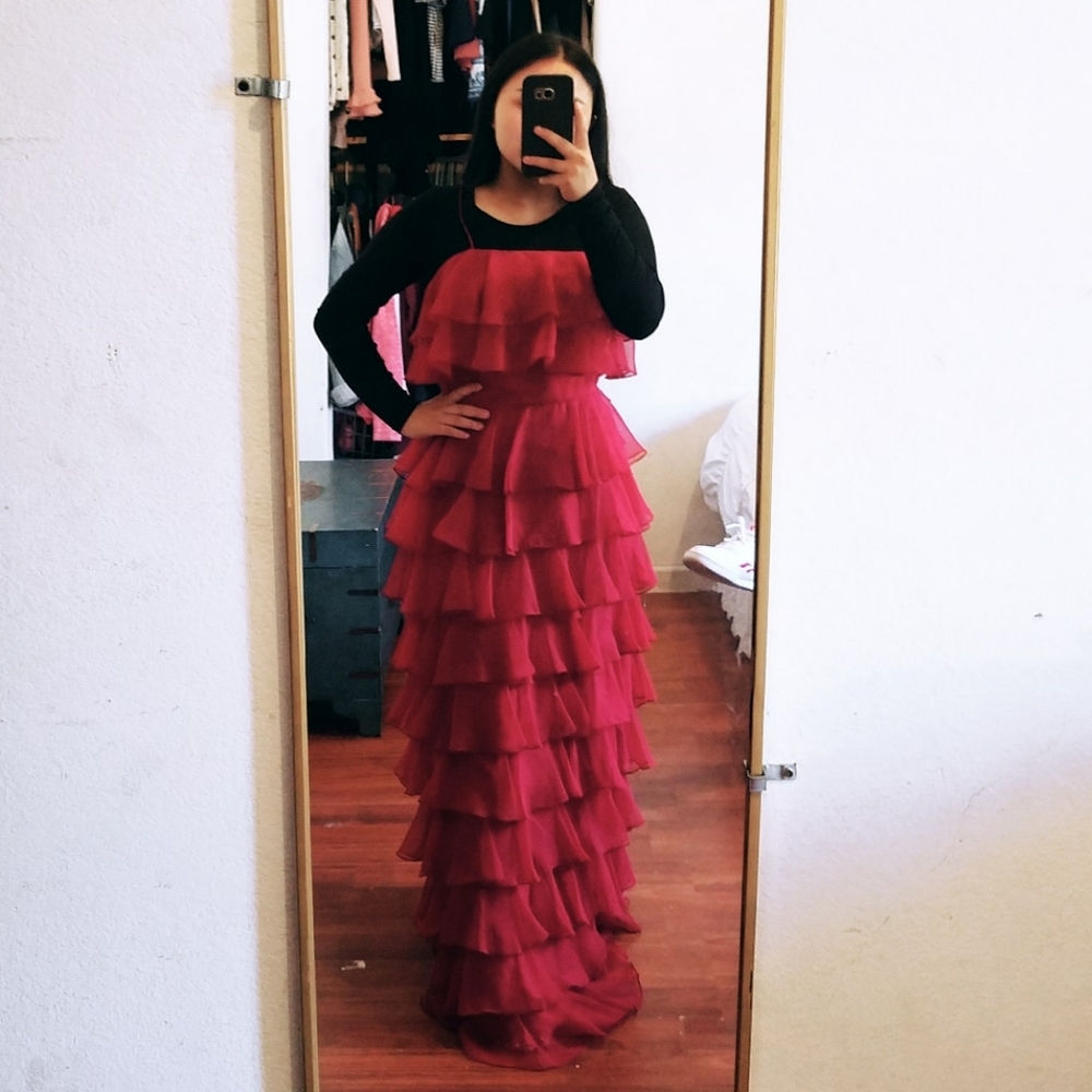 Burgundy ruffle maxi dress